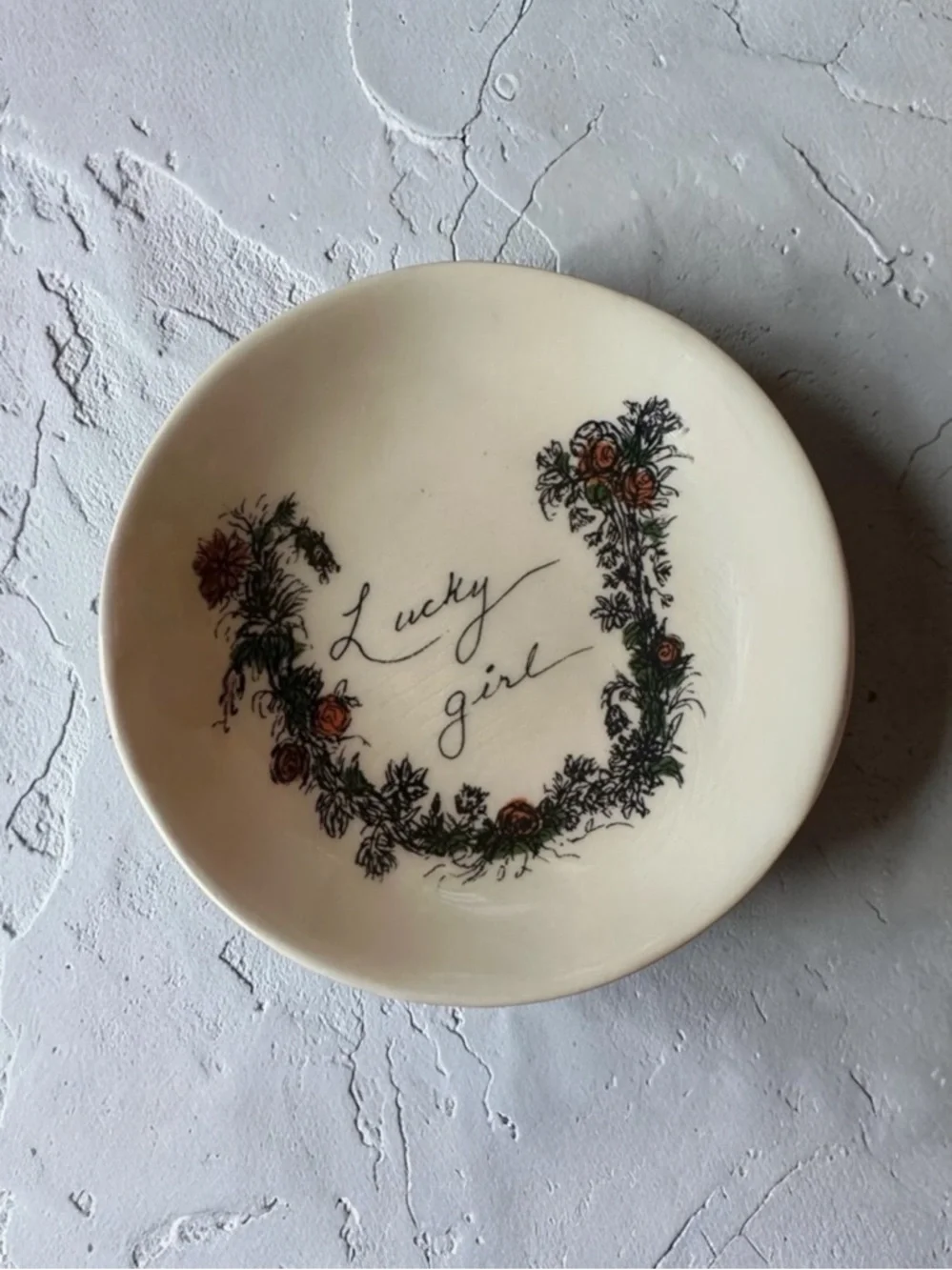 Creative Co-Op Lucky Girl Floral Trinket Tray